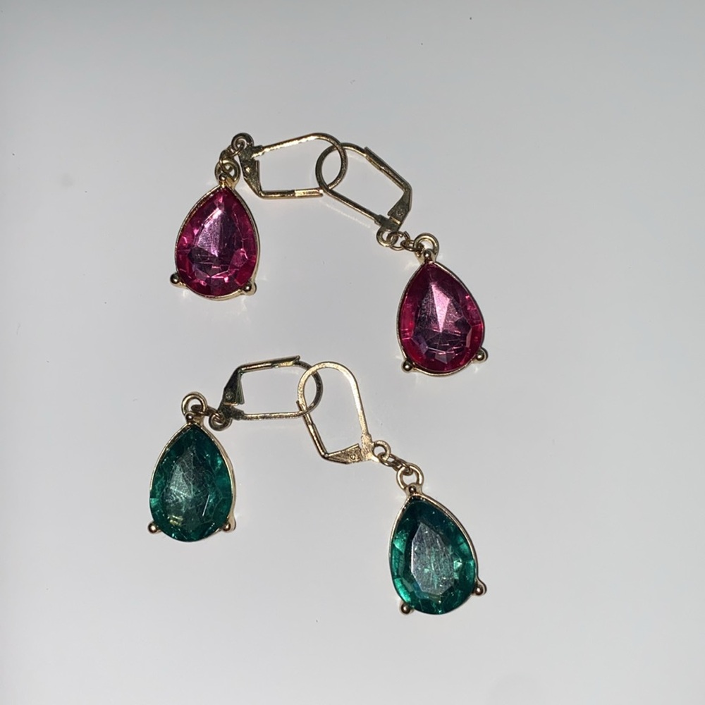 Elegant Gold and Pink and green Drop Earrings - Picture 3 of 4